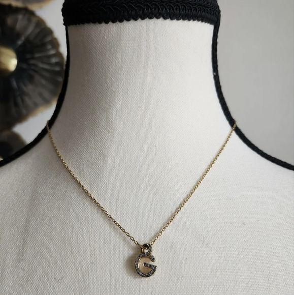 Givenchy Gold Tone G Rhinestone Necklace - Picture 1 of 8